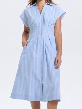 Women's Short Sleeve Pleated Midi Shirtdress - A New Day Blue Striped
